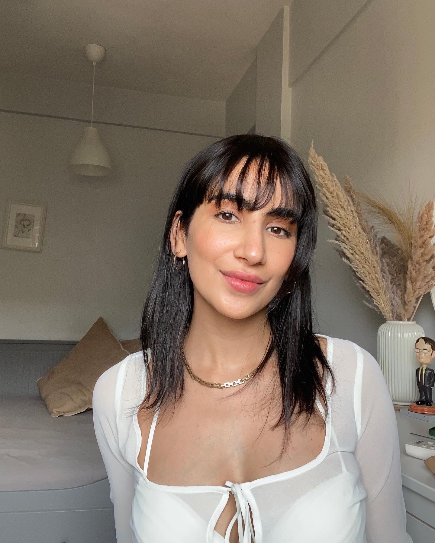 Natural Black Full Head Wefted Wig With Bangs