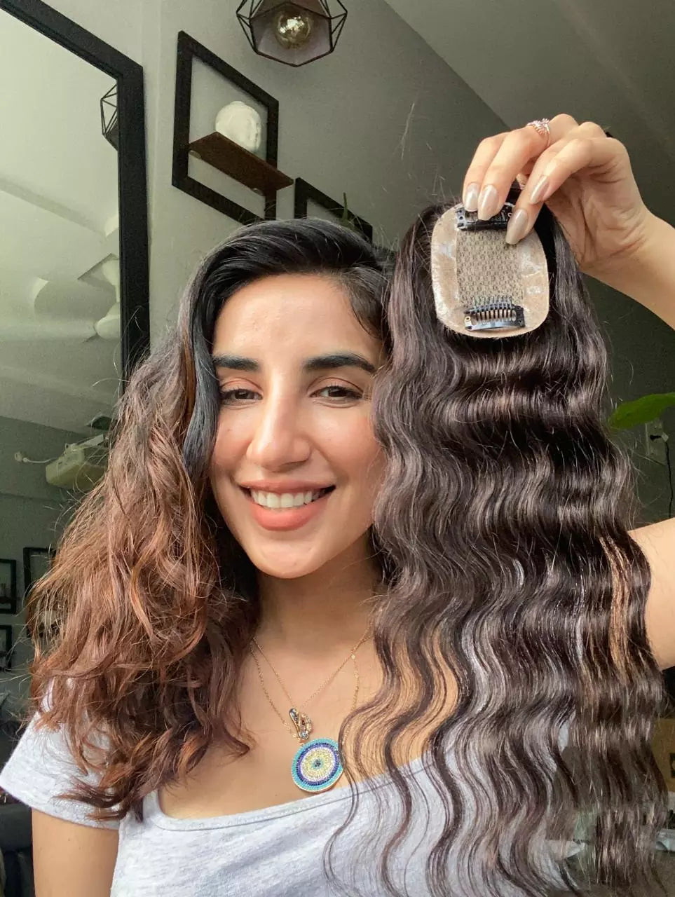 Au Naturel Wavy Curly Scalp Topper  –  Silk Base Hair Topper |