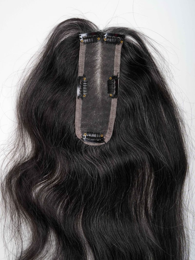 Salt & Pepper Faux Scalp – Lace Base 2×6 inch | Grey Human Hair Topper | Nish Hair