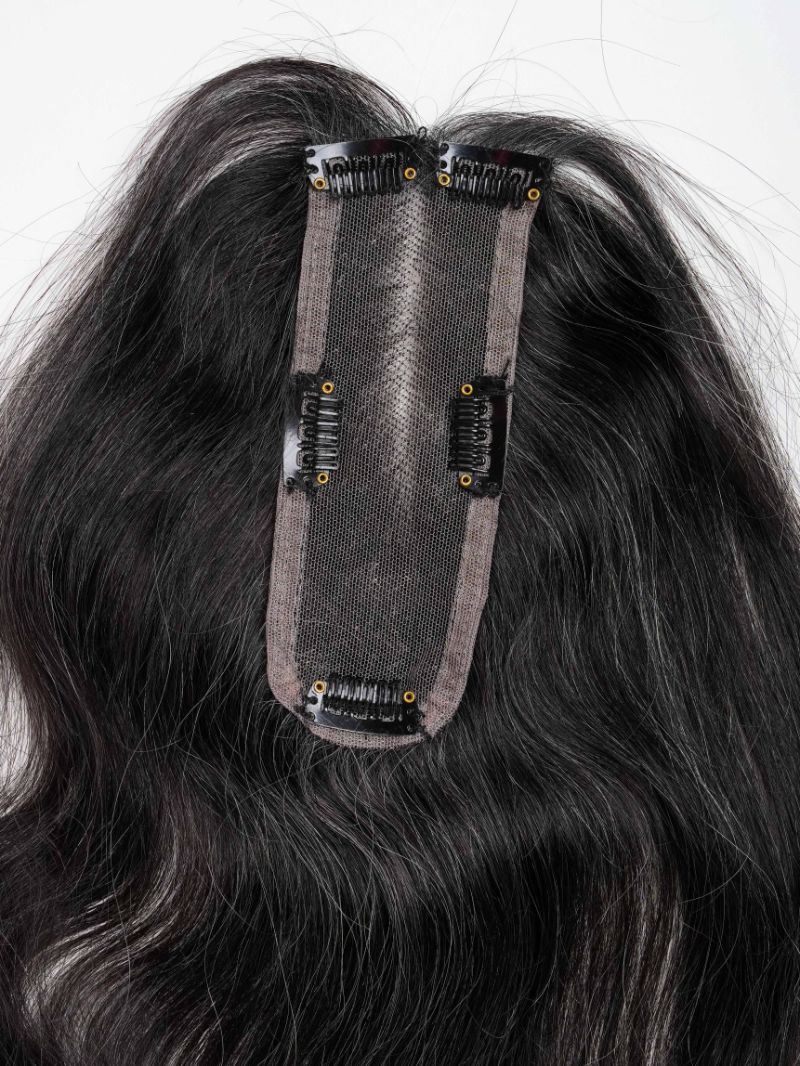 Salt & Pepper Faux Scalp – Lace Base 2×6 inch | Grey Human Hair Topper | Nish Hair