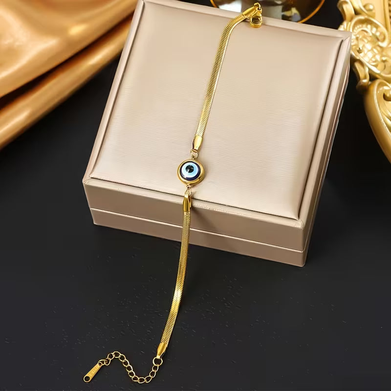 Minimalist Evil Eye Gold Bracelet – 18K Gold Plated Protection Chain