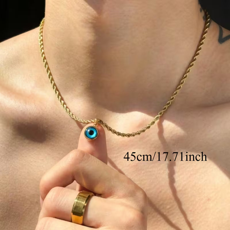 Twisted Chain Evil Eye Necklace – Gold Minimal Protection Pendant (Unisex)