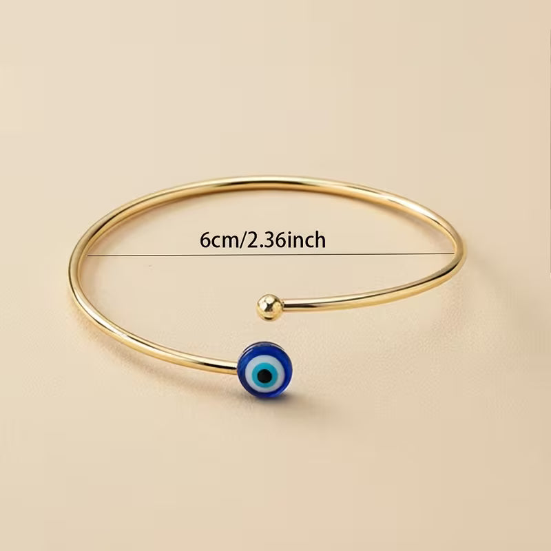 Evil Eye Gold Bangle Bracelet – Open Cuff Protection Bracelet