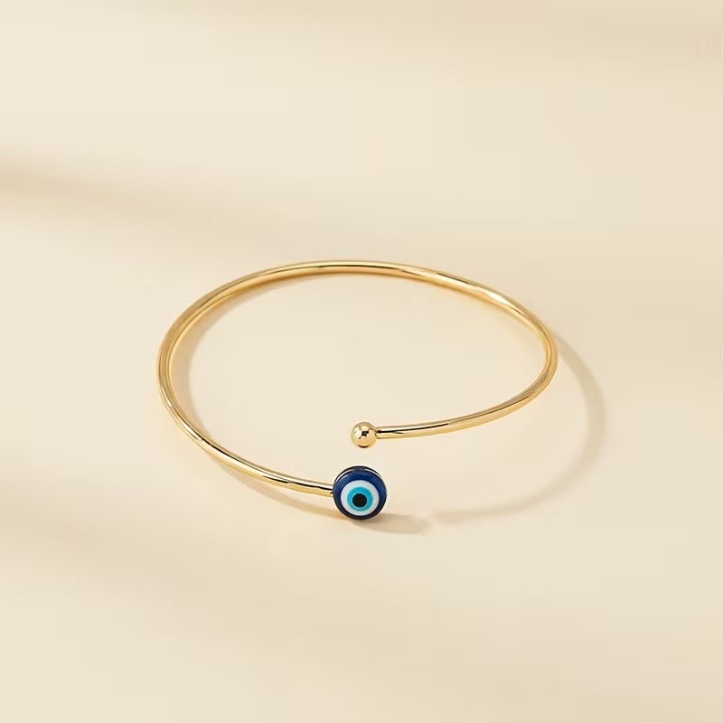 Evil Eye Gold Bangle Bracelet – Open Cuff Protection Bracelet