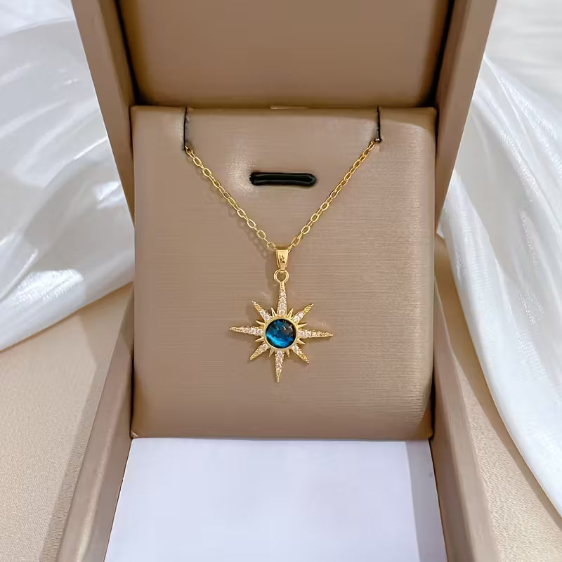 Celestial Evil Eye Star Pendant Necklace – 18K Gold Plated Protection Charm