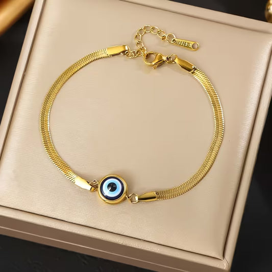 Minimalist Evil Eye Gold Bracelet – 18K Gold Plated Protection Chain