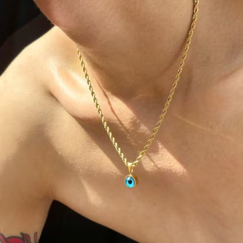 Twisted Chain Evil Eye Necklace – Gold Minimal Protection Pendant (Unisex)