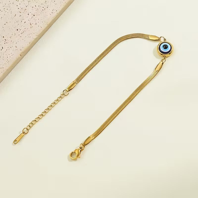 Minimalist Evil Eye Gold Bracelet – 18K Gold Plated Protection Chain