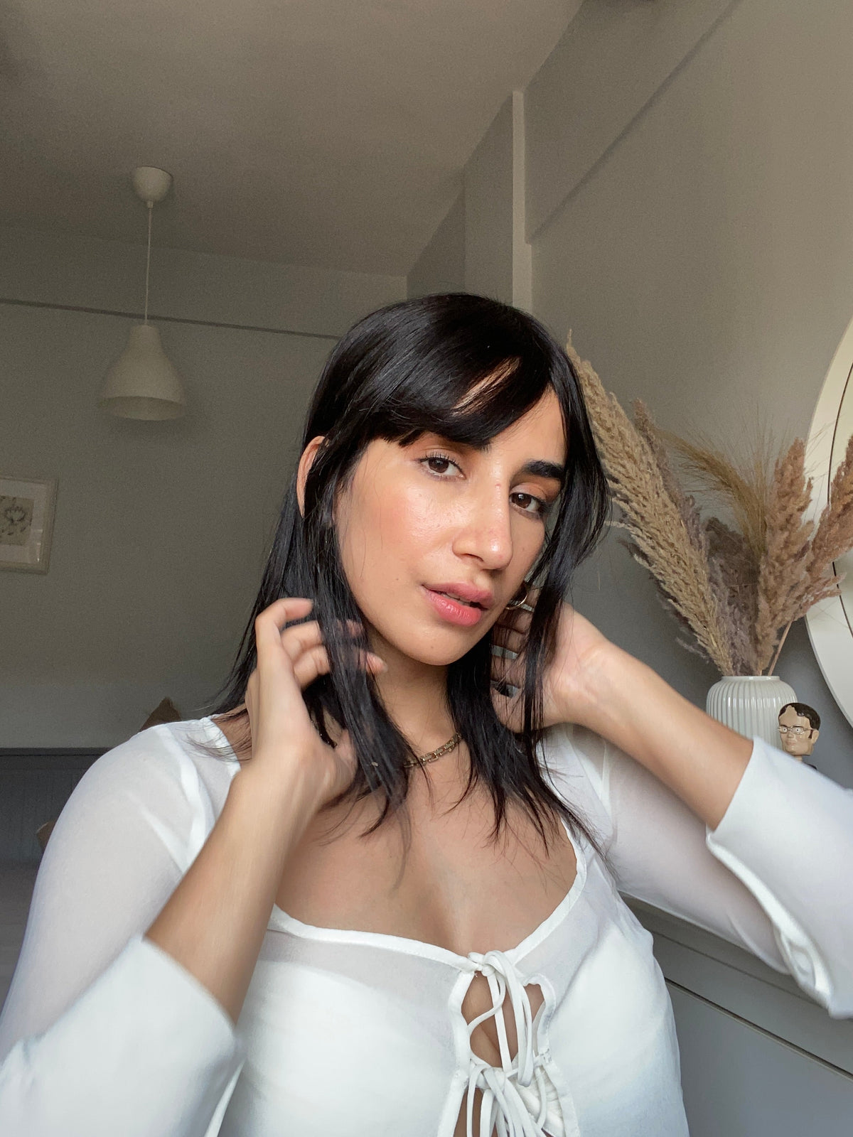 Natural Black Full Head Wefted Wig With Bangs
