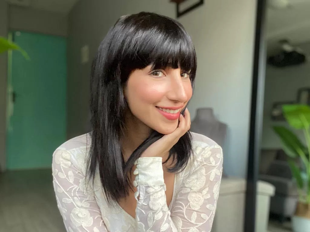 Natural Black Full Head Wefted Wig With Bangs