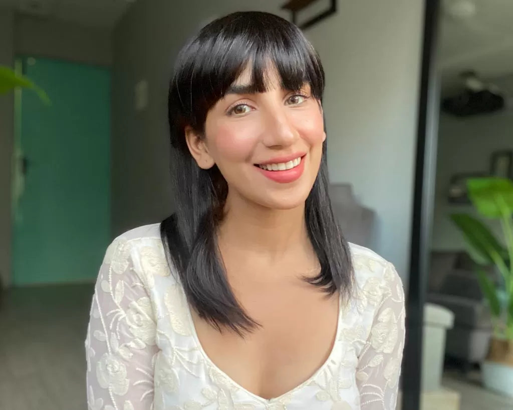 Natural Black Full Head Wefted Wig With Bangs