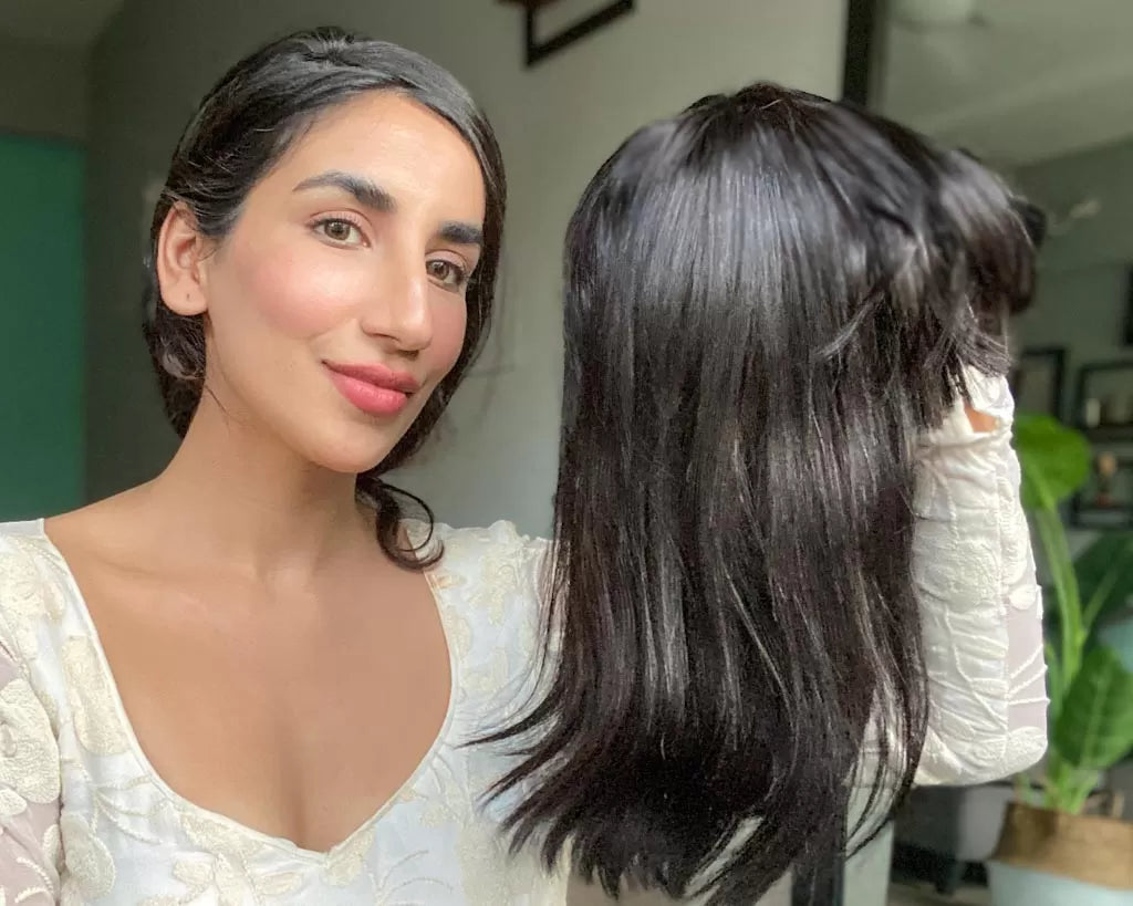 Natural Black Full Head Wefted Wig With Bangs